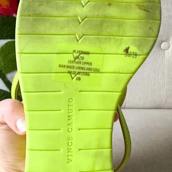 Vince Camuto Acid Lime Green Wedge Platform Leather Sandals - Picture 9 of 10